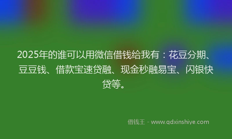 2025年的谁可以用微信借钱给我有：花豆分期、豆豆钱、借款宝速贷融、现金秒融易宝、闪银快贷等。