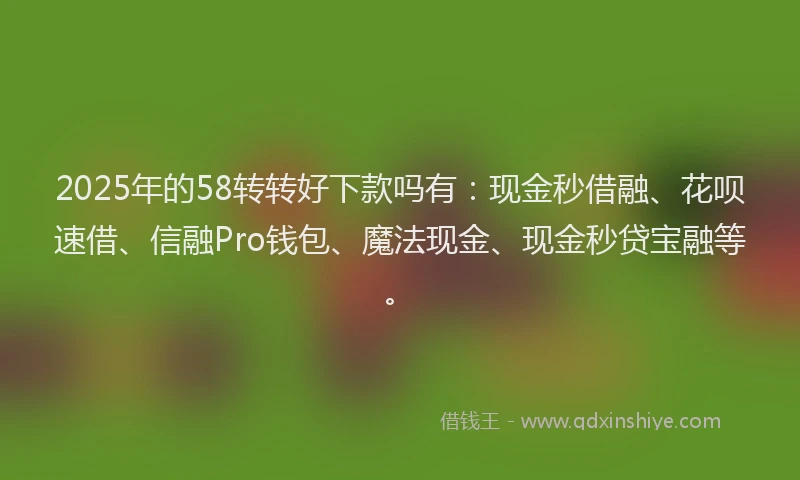 2025年的58转转好下款吗有:现金秒借融、花呗速借、信融Pro钱包、魔法现金、现金秒贷宝融等。