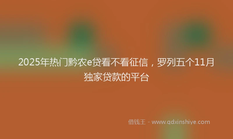 2025年热门黔农e贷看不看征信，罗列五个11月独家贷款的平台