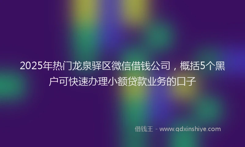 2025年热门龙泉驿区微信借钱公司，概括5个黑户可快速办理小额贷款业务的口子