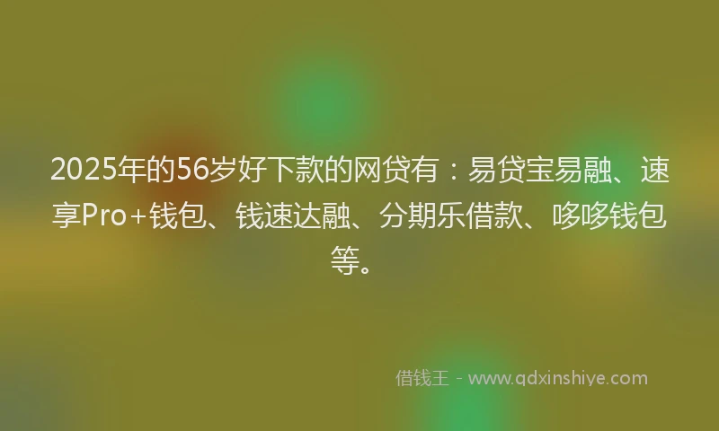 2025年的56岁好下款的网贷有：易贷宝易融、速享Pro+钱包、钱速达融、分期乐借款、哆哆钱包等。