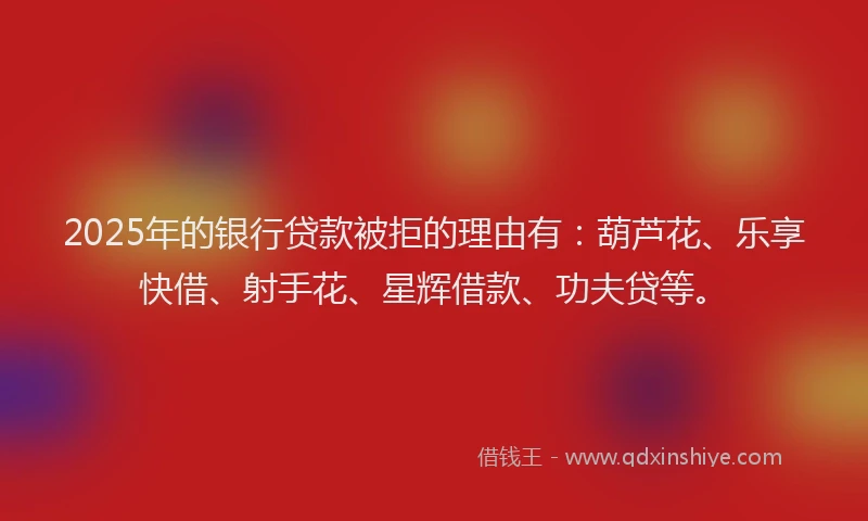 2025年的银行贷款被拒的理由有：葫芦花、乐享快借、射手花、星辉借款、功夫贷等。
