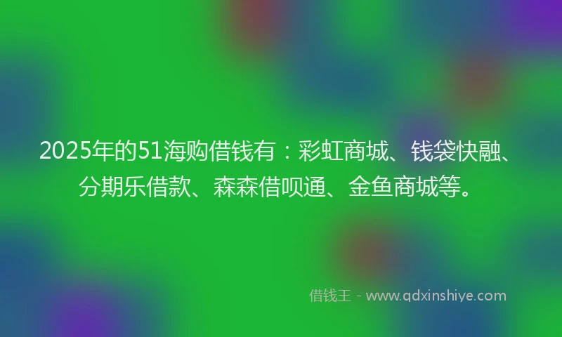 2025年的51海购借钱有：彩虹商城、钱袋快融、分期乐借款、森森借呗通、金鱼商城等。