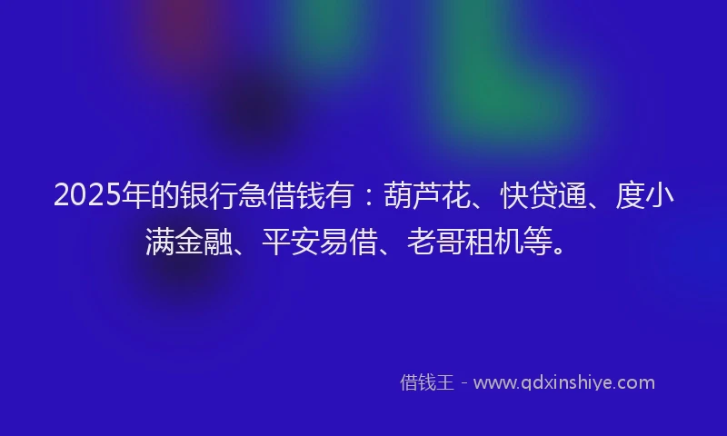 2025年的银行急借钱有：葫芦花、快贷通、度小满金融、平安易借、老哥租机等。