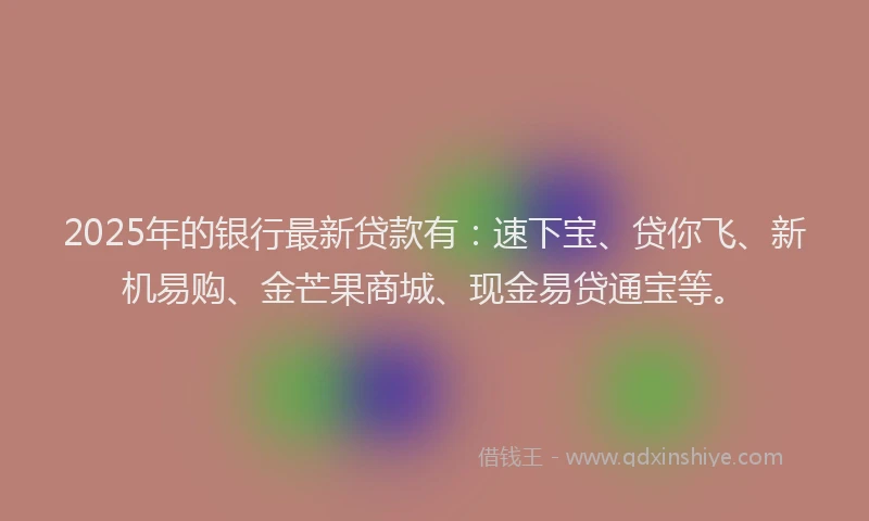 2025年的银行最新贷款有：速下宝、贷你飞、新机易购、金芒果商城、现金易贷通宝等。