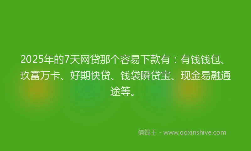 2025年的7天网贷那个容易下款有：有钱钱包、玖富万卡、好期快贷、钱袋瞬贷宝、现金易融通途等。