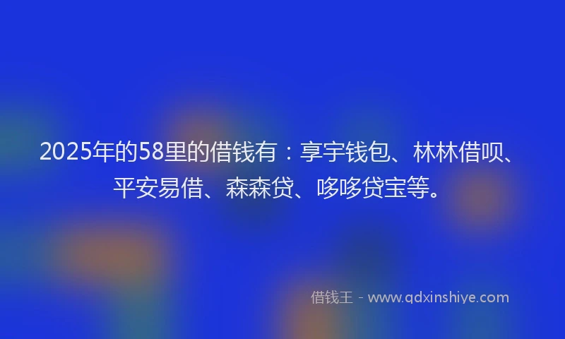 2025年的58里的借钱有：享宇钱包、林林借呗、平安易借、森森贷、哆哆贷宝等。
