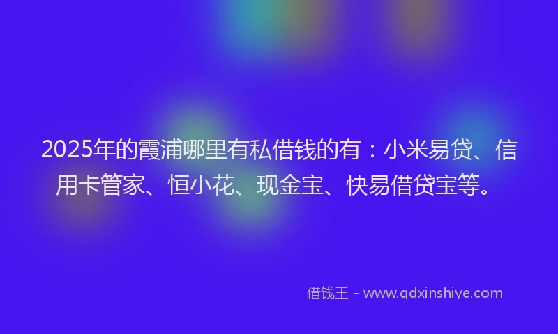 2025年的霞浦哪里有私借钱的有：小米易贷、信用卡管家、恒小花、现金宝、快易借贷宝等。