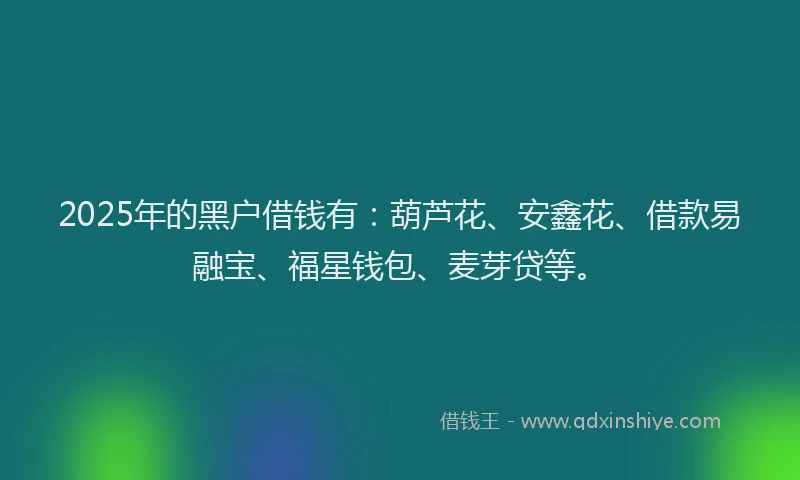 2025年的黑户借钱有：葫芦花、安鑫花、借款易融宝、福星钱包、麦芽贷等。