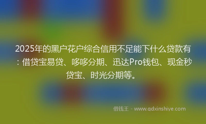 2025年的黑户花户综合信用不足能下什么贷款有：借贷宝易贷、哆哆分期、迅达Pro钱包、现金秒贷宝、时光分期等。
