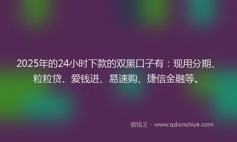2025年的24小时下款的双黑口子有：现用分期、粒粒贷、爱钱进、易速购、捷信金融等。
