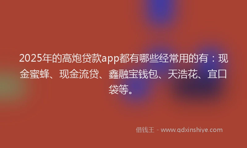 2025年的高炮贷款app都有哪些经常用的有：现金蜜蜂、现金流贷、鑫融宝钱包、天浩花、宜口袋等。
