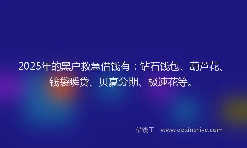 2025年的黑户救急借钱有：钻石钱包、葫芦花、钱袋瞬贷、贝赢分期、极速花等。