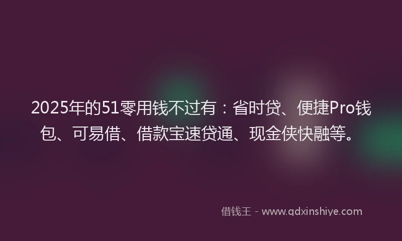 2025年的51零用钱不过有：省时贷、便捷Pro钱包、可易借、借款宝速贷通、现金侠快融等。