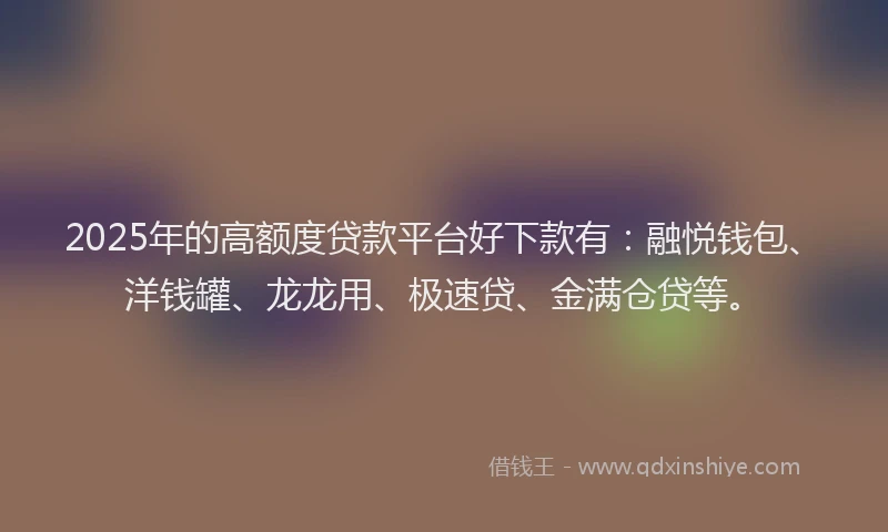 2025年的高额度贷款平台好下款有：融悦钱包、洋钱罐、龙龙用、极速贷、金满仓贷等。
