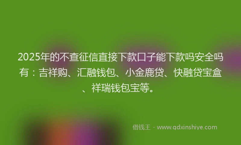 2025年的不查征信直接下款口子能下款吗安全吗有：吉祥购、汇融钱包、小金鹿贷、快融贷宝盒、祥瑞钱包宝等。