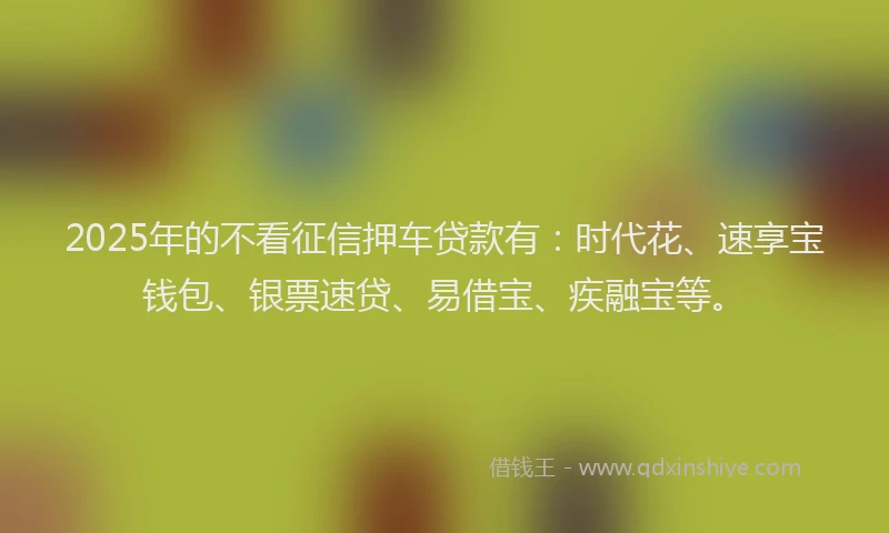 2025年的不看征信押车贷款有：时代花、速享宝钱包、银票速贷、易借宝、疾融宝等。