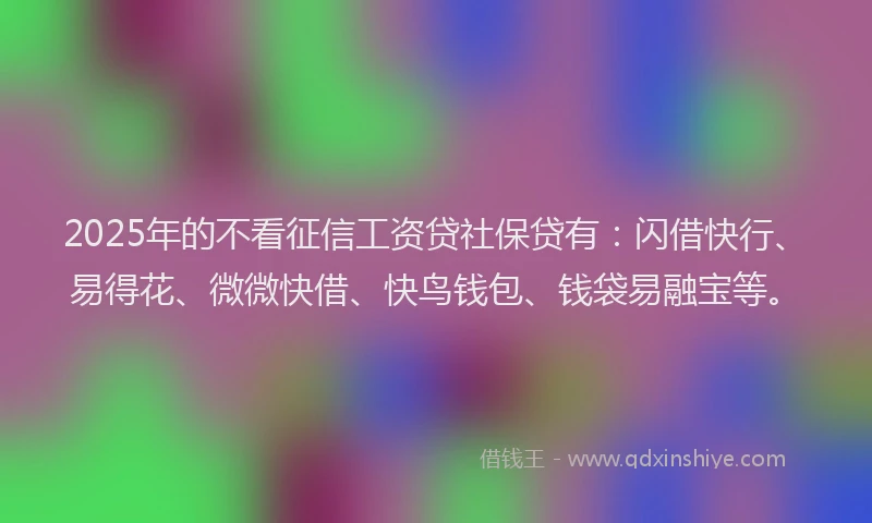 2025年的不看征信工资贷社保贷有：闪借快行、易得花、微微快借、快鸟钱包、钱袋易融宝等。