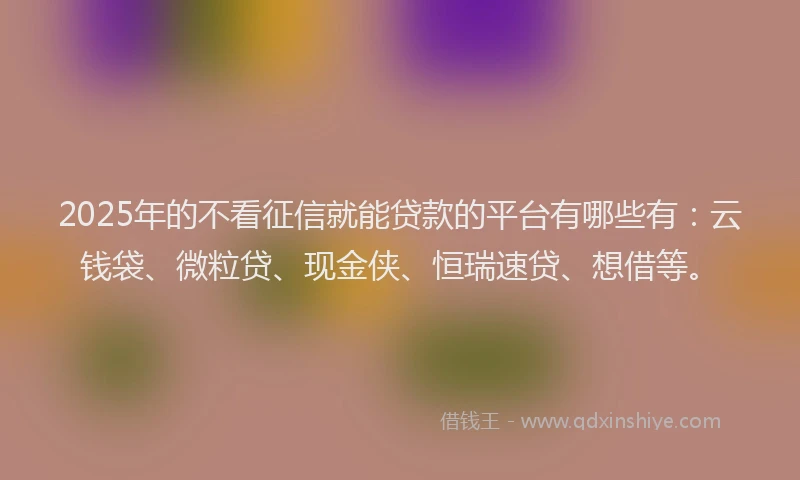 2025年的不看征信就能贷款的平台有哪些有：云钱袋、微粒贷、现金侠、恒瑞速贷、想借等。