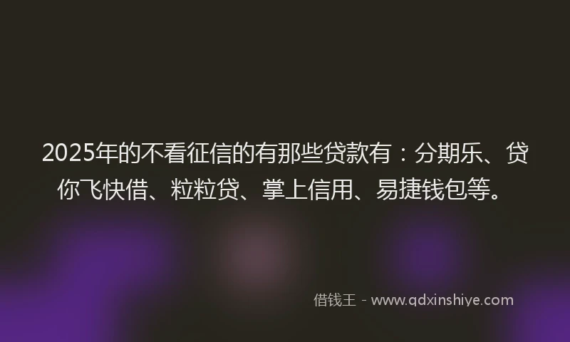 2025年的不看征信的有那些贷款有：分期乐、贷你飞快借、粒粒贷、掌上信用、易捷钱包等。