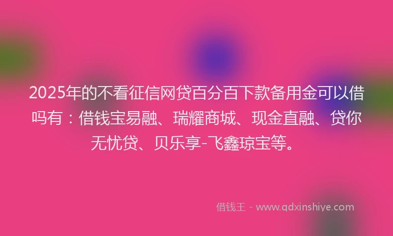 2025年的不看征信网贷百分百下款备用金可以借吗有：借钱宝易融、瑞耀商城、现金直融、贷你无忧贷、贝乐享-飞鑫琼宝等。