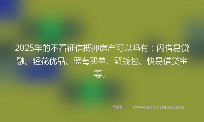 2025年的不看征信抵押房产可以吗有：闪借易贷融、轻花优品、蓝莓买单、甄钱包、快易借贷宝等。