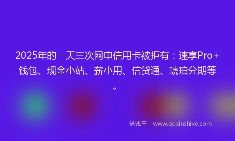 2025年的一天三次网申信用卡被拒有：速享Pro+钱包、现金小站、薪小用、信贷通、琥珀分期等。