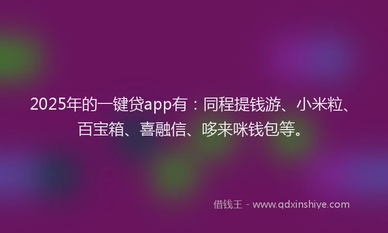 2025年的一键贷app有：同程提钱游、小米粒、百宝箱、喜融信、哆来咪钱包等。