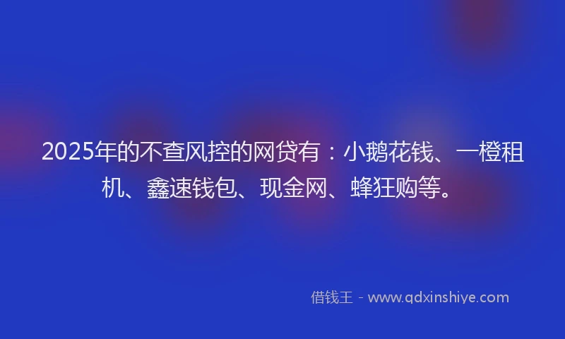 2025年的不查风控的网贷有：小鹅花钱、一橙租机、鑫速钱包、现金网、蜂狂购等。