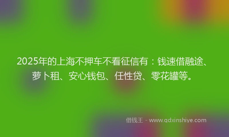 2025年的上海不押车不看征信有：钱速借融途、萝卜租、安心钱包、任性贷、零花罐等。