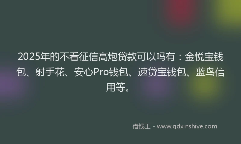 2025年的不看征信高炮贷款可以吗有：金悦宝钱包、射手花、安心Pro钱包、速贷宝钱包、蓝鸟信用等。