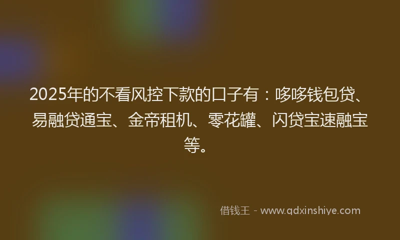 2025年的不看风控下款的口子有：哆哆钱包贷、易融贷通宝、金帝租机、零花罐、闪贷宝速融宝等。