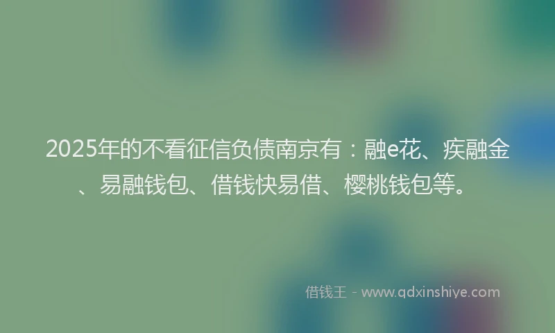 2025年的不看征信负债南京有:融e花、疾融金、易融钱包、借钱快易借、樱桃钱包等。