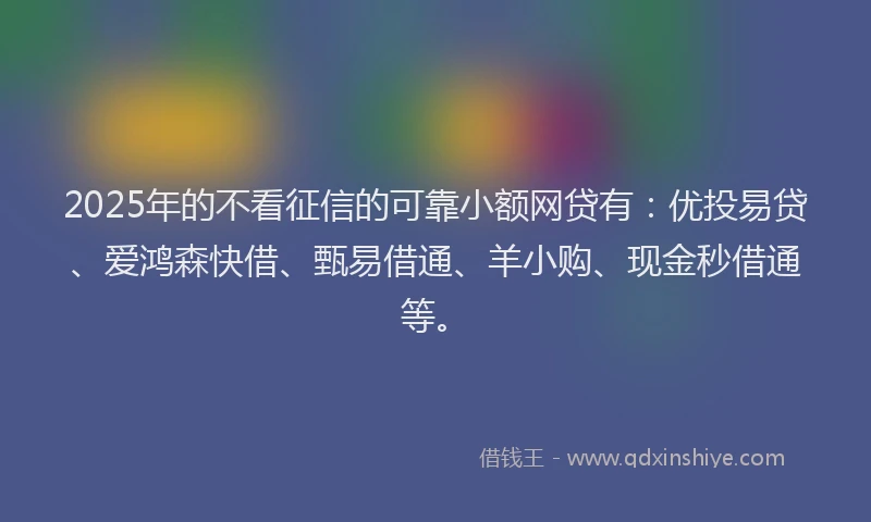 2025年的不看征信的可靠小额网贷有：优投易贷、爱鸿森快借、甄易借通、羊小购、现金秒借通等。