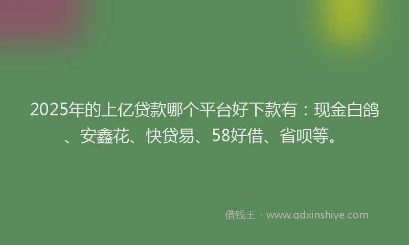 2025年的上亿贷款哪个平台好下款有：现金白鸽、安鑫花、快贷易、58好借、省呗等。