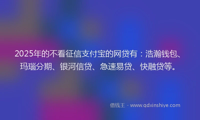 2025年的不看征信支付宝的网贷有：浩瀚钱包、玛瑙分期、银河信贷、急速易贷、快融贷等。