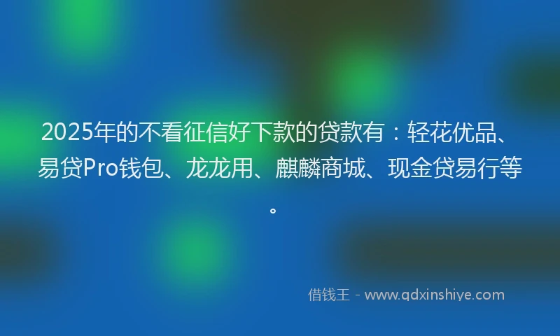 2025年的不看征信好下款的贷款有：轻花优品、易贷Pro钱包、龙龙用、麒麟商城、现金贷易行等。