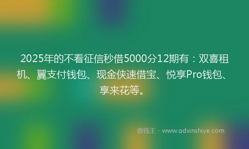 2025年的不看征信秒借5000分12期有：双喜租机、翼支付钱包、现金侠速借宝、悦享Pro钱包、享来花等。