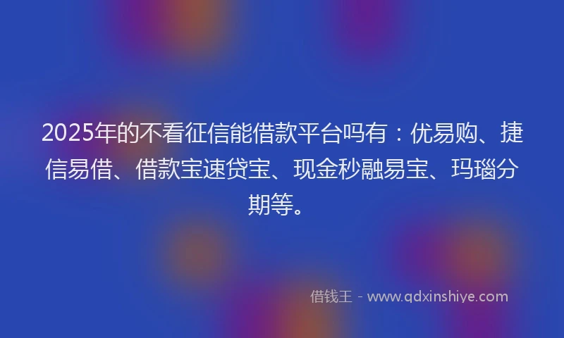 2025年的不看征信能借款平台吗有：优易购、捷信易借、借款宝速贷宝、现金秒融易宝、玛瑙分期等。