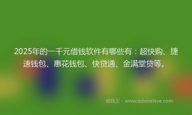 2025年的一千元借钱软件有哪些有：超快购、捷速钱包、惠花钱包、快贷通、金满堂贷等。