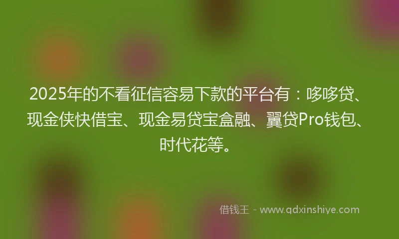 2025年的不看征信容易下款的平台有：哆哆贷、现金侠快借宝、现金易贷宝盒融、翼贷Pro钱包、时代花等。