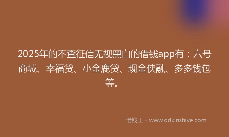 2025年的不查征信无视黑白的借钱app有：六号商城、幸福贷、小金鹿贷、现金侠融、多多钱包等。