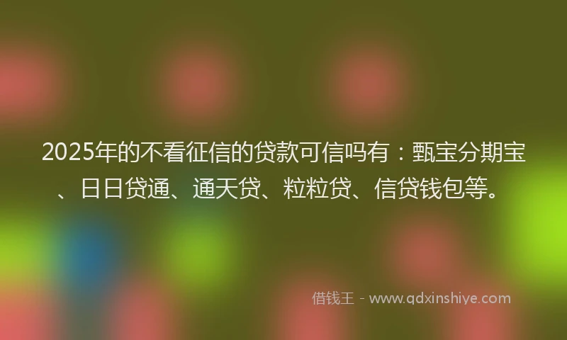 2025年的不看征信的贷款可信吗有：甄宝分期宝、日日贷通、通天贷、粒粒贷、信贷钱包等。