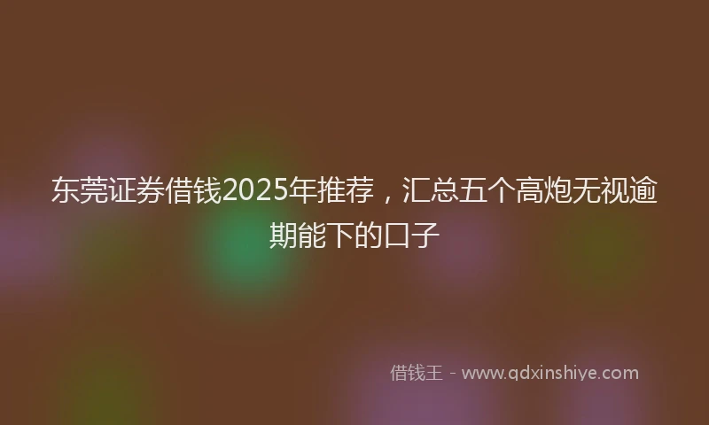 东莞证券借钱2025年推荐，汇总五个高炮无视逾期能下的口子