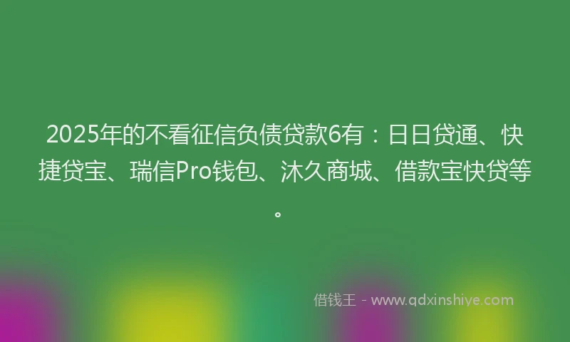 2025年的不看征信负债贷款6有：日日贷通、快捷贷宝、瑞信Pro钱包、沐久商城、借款宝快贷等。