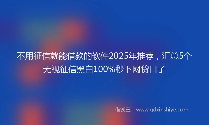 不用征信就能借款的软件2025年推荐，汇总5个无视征信黑白100%秒下网贷口子