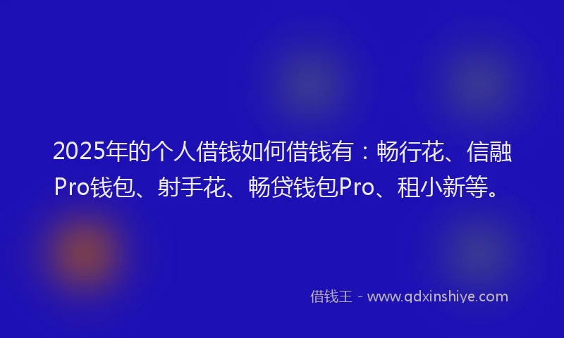 2025年的个人借钱如何借钱有：畅行花、信融Pro钱包、射手花、畅贷钱包Pro、租小新等。