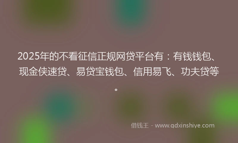 2025年的不看征信正规网贷平台有：有钱钱包、现金侠速贷、易贷宝钱包、信用易飞、功夫贷等。