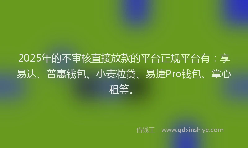 2025年的不审核直接放款的平台正规平台有：享易达、普惠钱包、小麦粒贷、易捷Pro钱包、掌心租等。