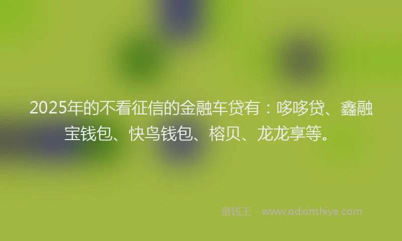 2025年的不看征信的金融车贷有：哆哆贷、鑫融宝钱包、快鸟钱包、榕贝、龙龙享等。